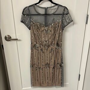 Elegant Beaded Short Sleeve Dress